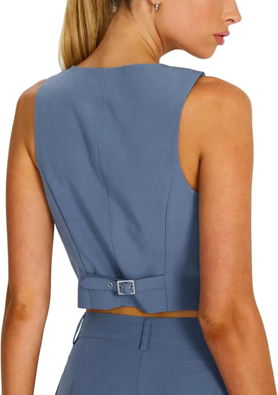 Women's V Neck Button Down Crop Vest Top Business Sleeveless Waistcoat Vintage Grunge Suit Vest Y2K Streetwear