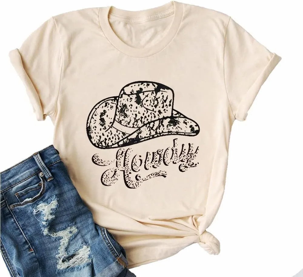 Women's Vintage Country Music Shirt Western Howdy Cowgirl Graphic Summer Music Party Tee