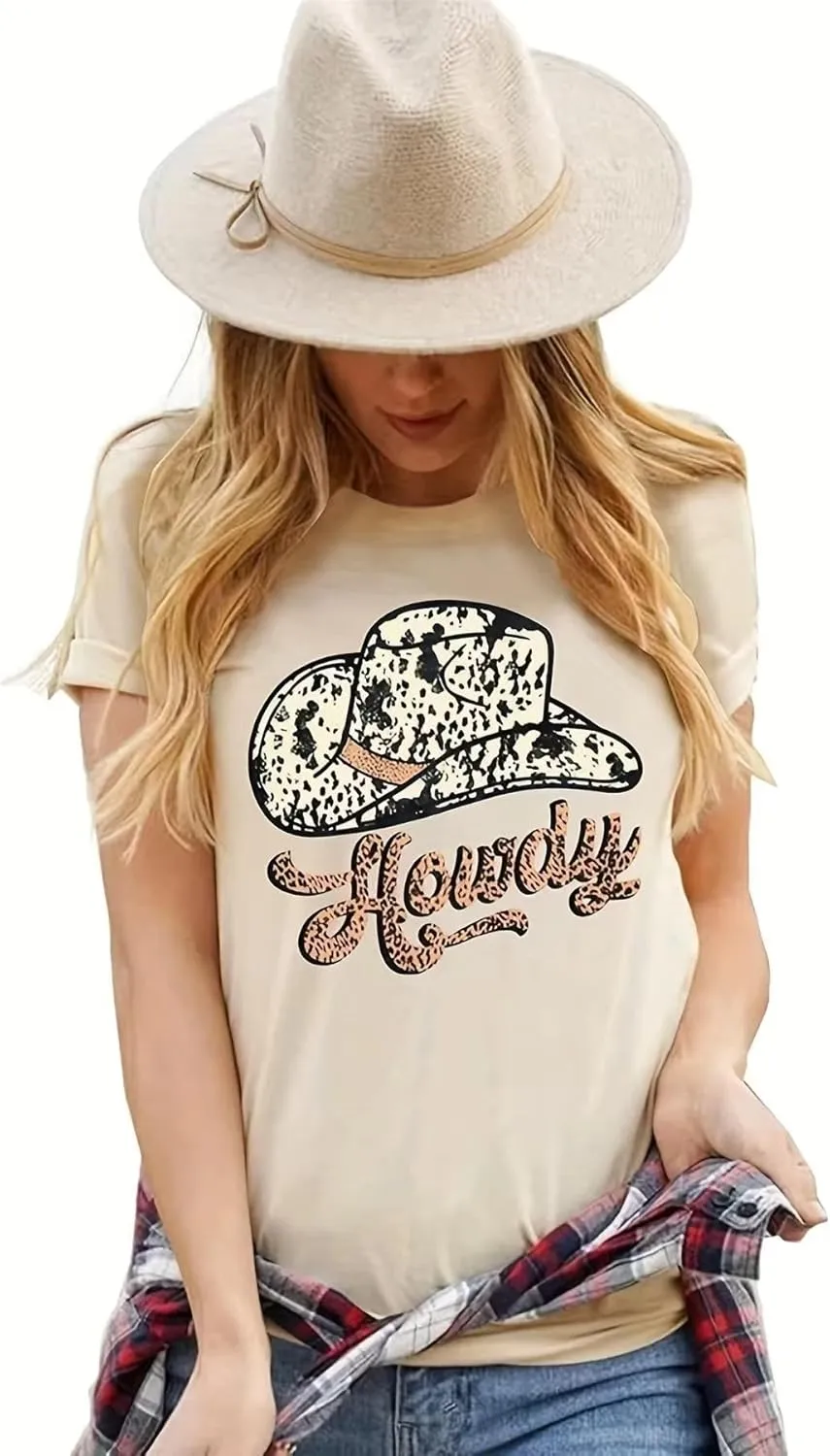 Women's Vintage Country Music Shirt Western Howdy Cowgirl Graphic Summer Music Party Tee