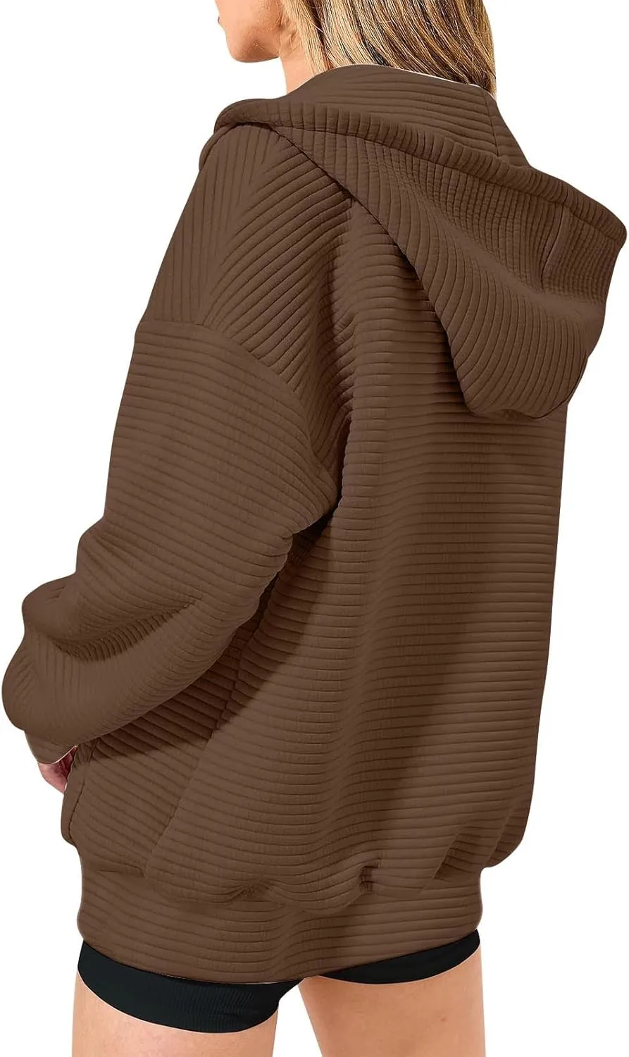 Womens Waffle Knit Hooded Jackets Full Zip Drawstring Hoodies Pullover Oversized Sweatshirt Trendy Fall Outfits