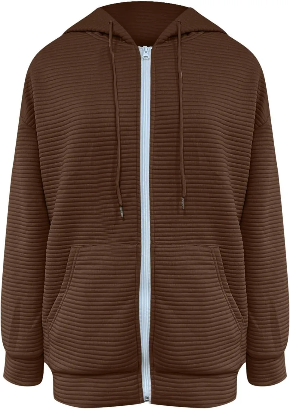 Womens Waffle Knit Hooded Jackets Full Zip Drawstring Hoodies Pullover Oversized Sweatshirt Trendy Fall Outfits
