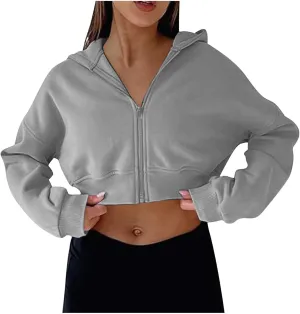 Womens Zip Up Cropped Sweatshirts Hoodie Long Sleeve Jacket Trendy Y2K Crop Tops 2024 Fashion Outfits Clothing