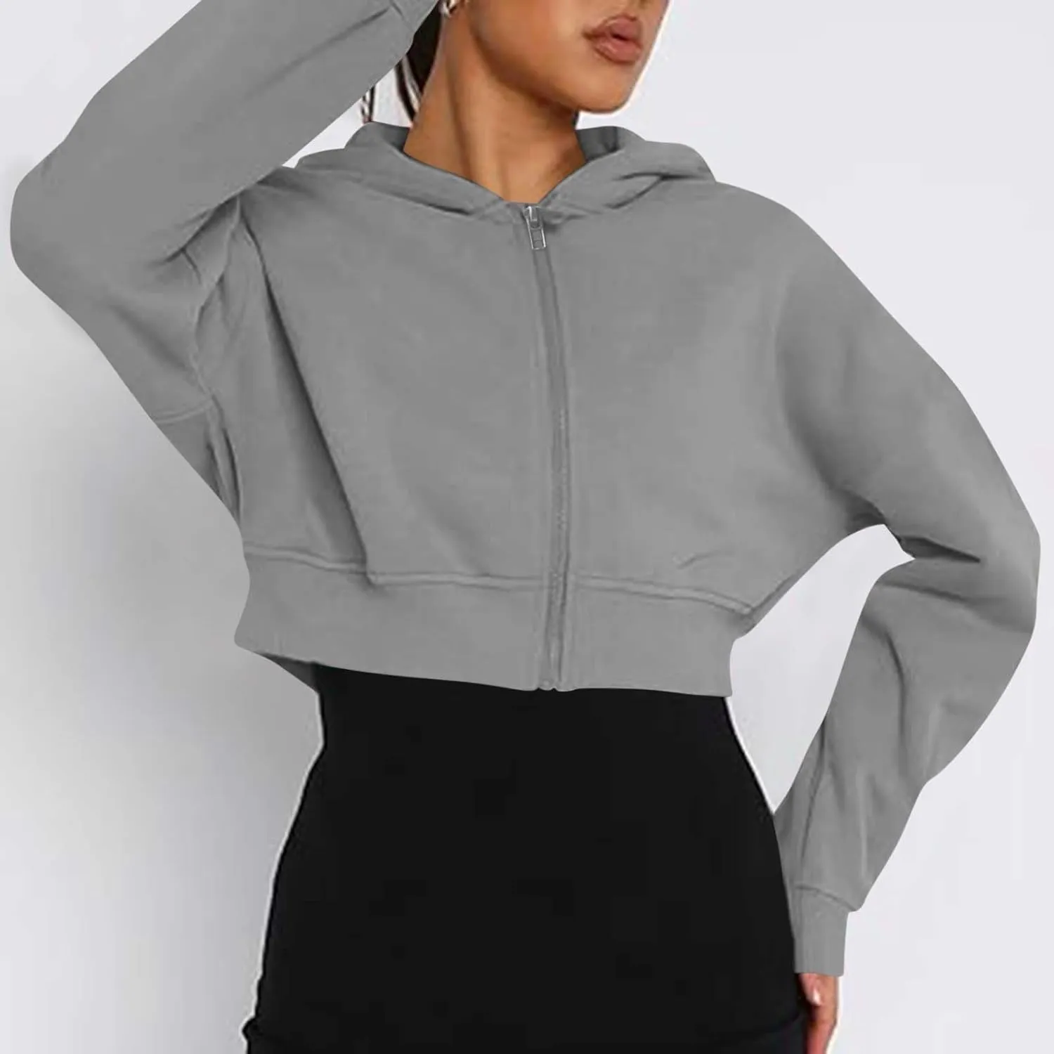 Womens Zip Up Cropped Sweatshirts Hoodie Long Sleeve Jacket Trendy Y2K Crop Tops 2024 Fashion Outfits Clothing