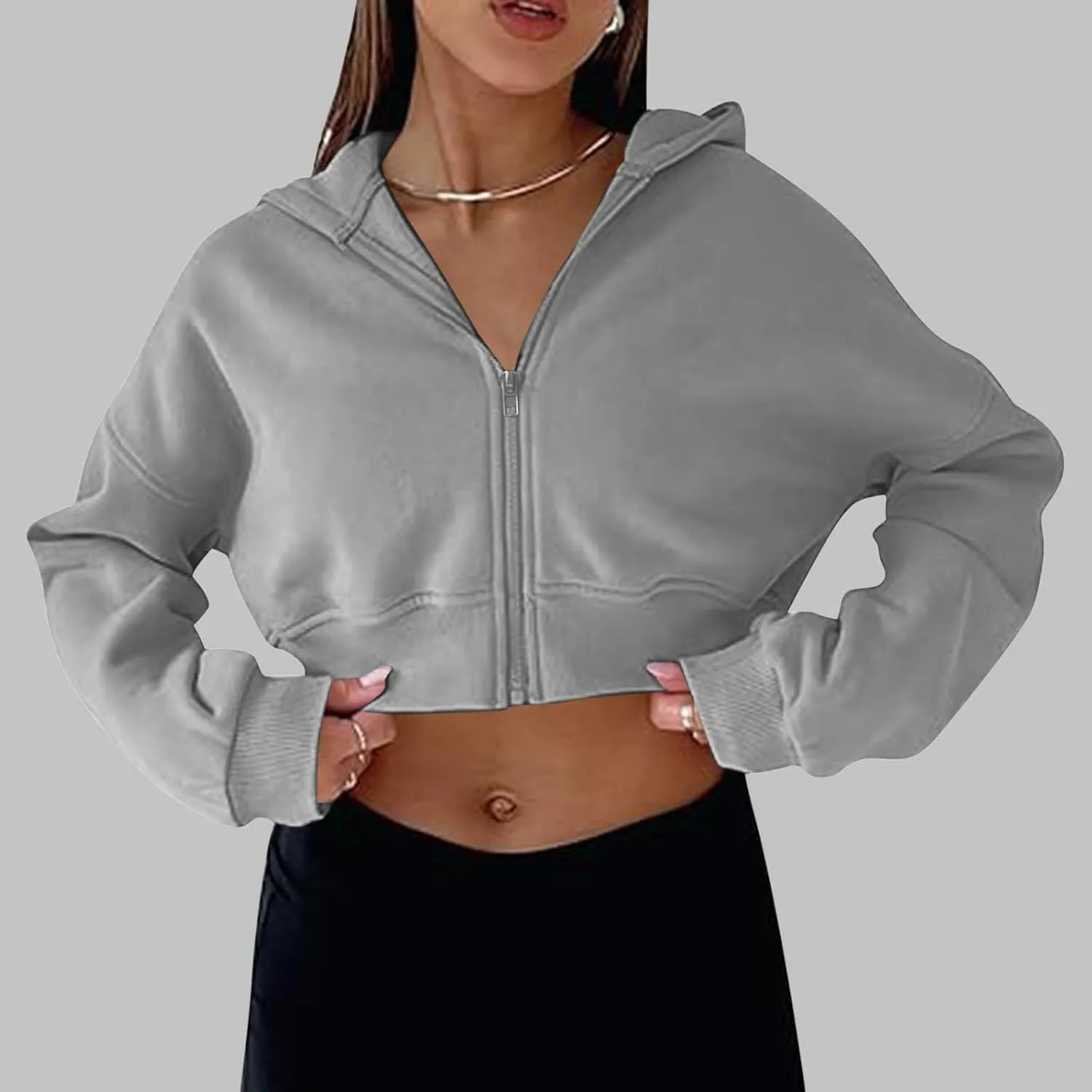 Womens Zip Up Cropped Sweatshirts Hoodie Long Sleeve Jacket Trendy Y2K Crop Tops 2024 Fashion Outfits Clothing