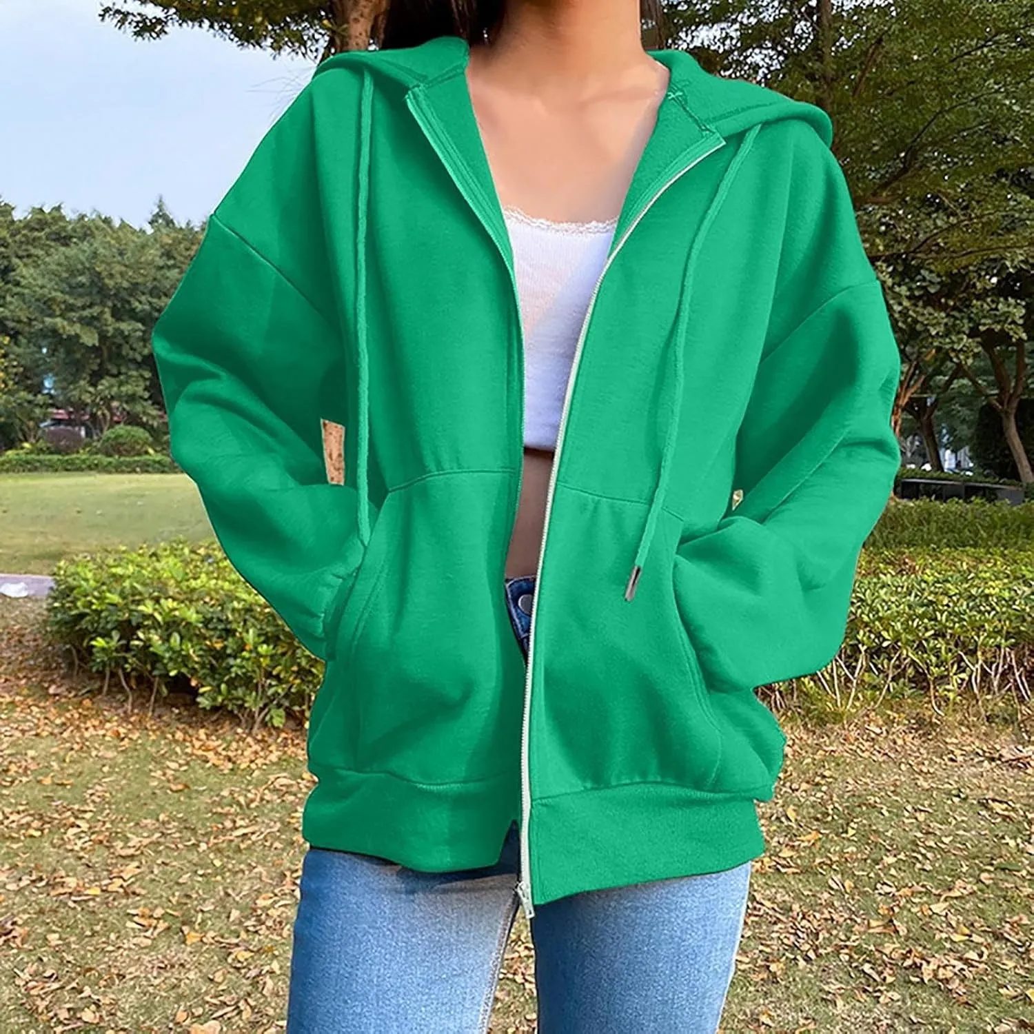 Women's Zip Up Fleece Sweatshirt Long Sleeve Fashion Pullover Hoodies Y2K Jacket with Pockets 2024 Fall Clothes