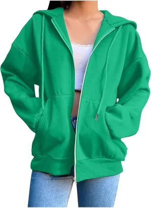 Women's Zip Up Fleece Sweatshirt Long Sleeve Fashion Pullover Hoodies Y2K Jacket with Pockets 2024 Fall Clothes