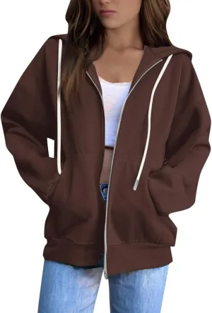 Womens Zip Up Hoodies Casual Long Sleeve Hoodie Jacket Oversized Lightweight Pullover Sweatshirts Tops with Pocket