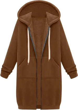 Womens Zip Up Hoodies Casual Sweatshirts Winter Windproof Drawstring Hooded Jacket Outerwear with Pocket 2024