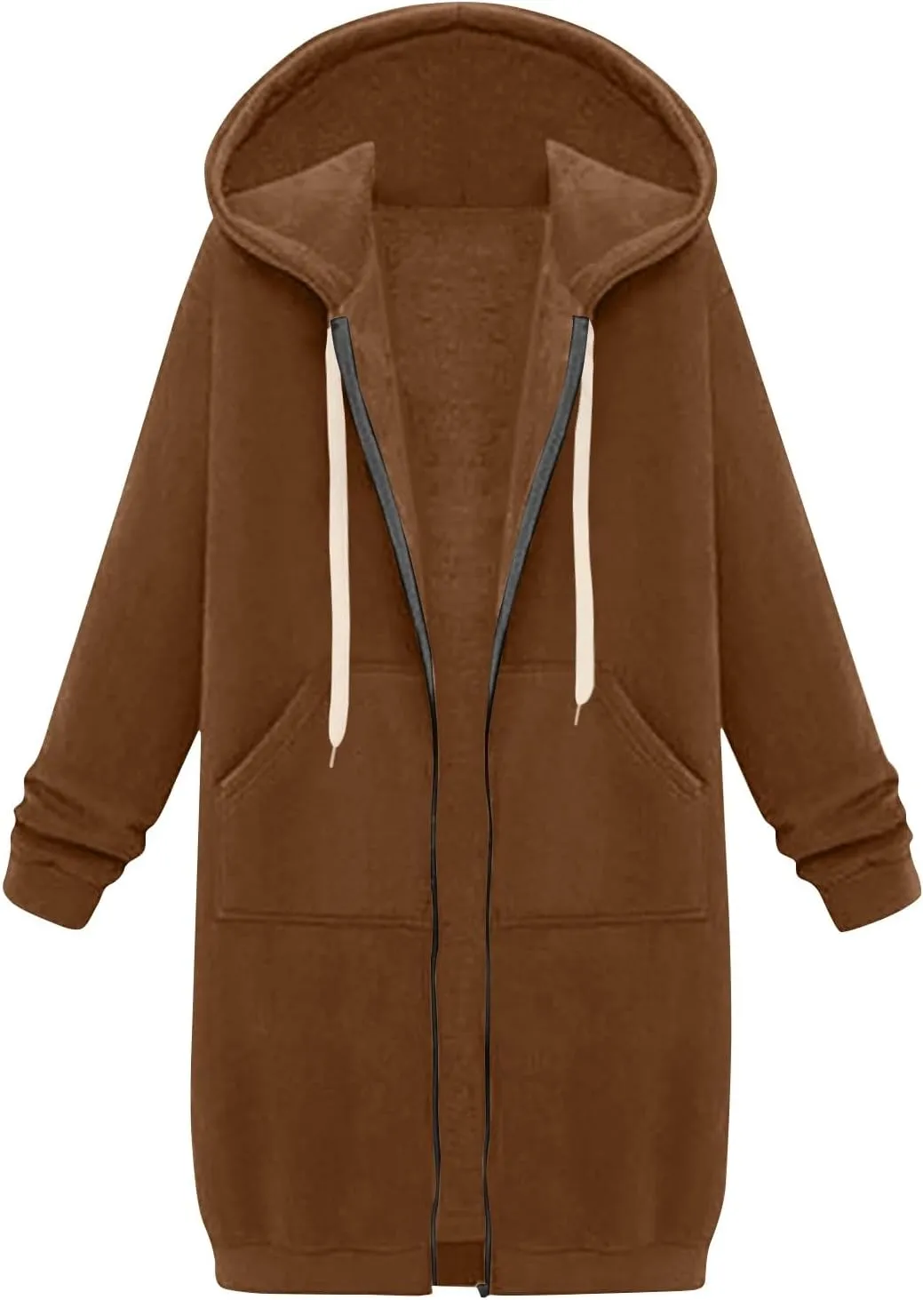 Womens Zip Up Hoodies Casual Sweatshirts Winter Windproof Drawstring Hooded Jacket Outerwear with Pocket 2024
