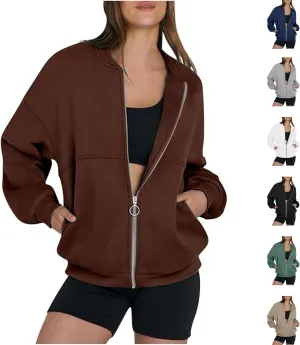 Women's Zip Up Oversized Hoodies Fall Long Sleeve Crewneck Sweatshirts Fleece Lined Loose Pullover Tops Jackets 2024