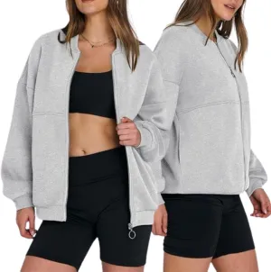 Women's Zip Up Oversized Hoodies Fall Long Sleeve Crewneck Sweatshirts Fleece Lined Loose Pullover Tops Jackets 2024
