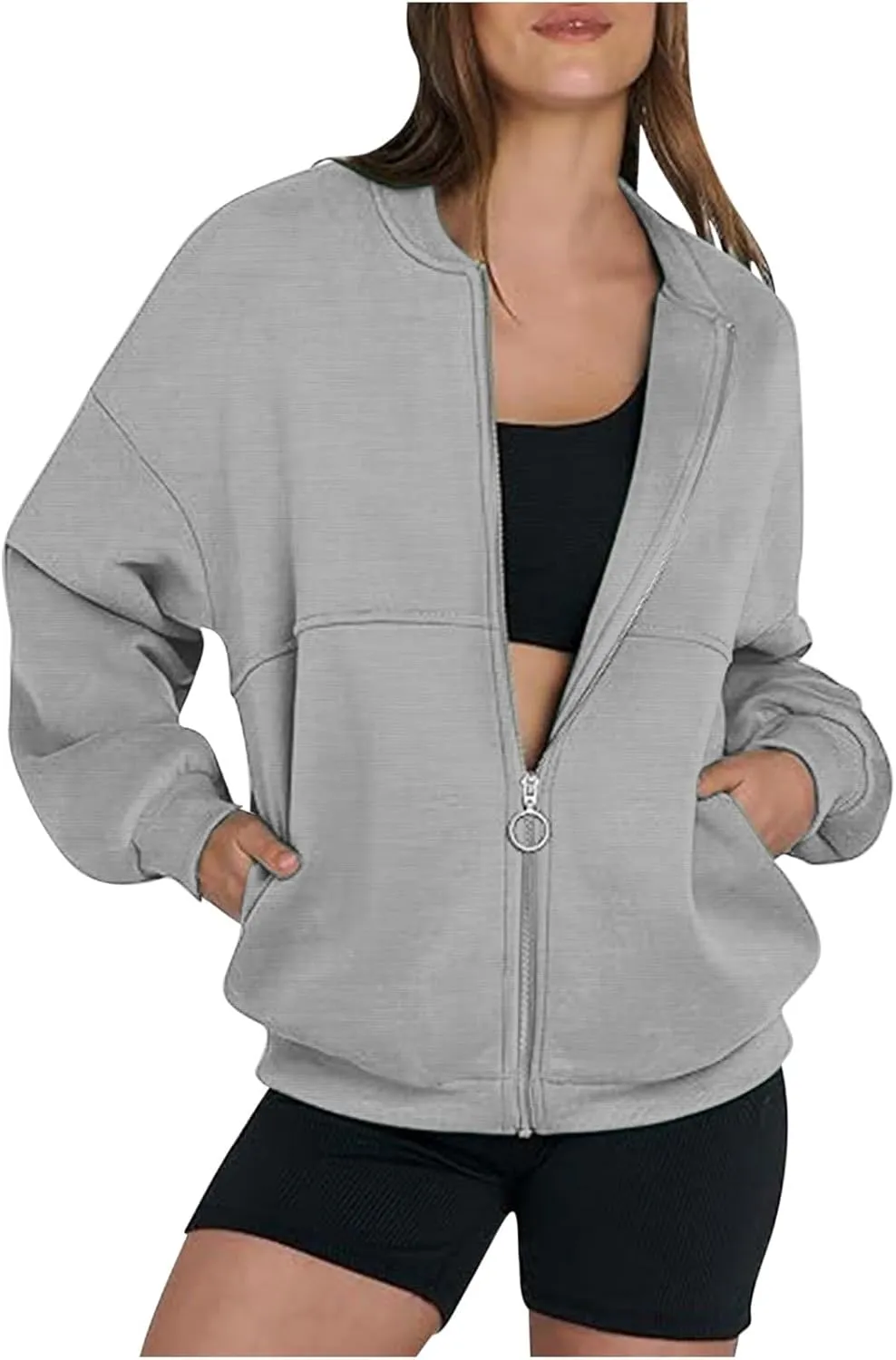 Women's Zip Up Oversized Hoodies Fall Long Sleeve Crewneck Sweatshirts Fleece Lined Loose Pullover Tops Jackets 2024