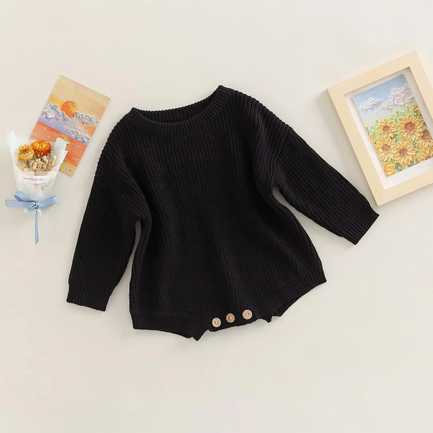 woshilaocai Baby Boy Girl Sweater Oversized Long Sleeve Romper Warm Crewneck Bodysuit Knitted Winter Clothes