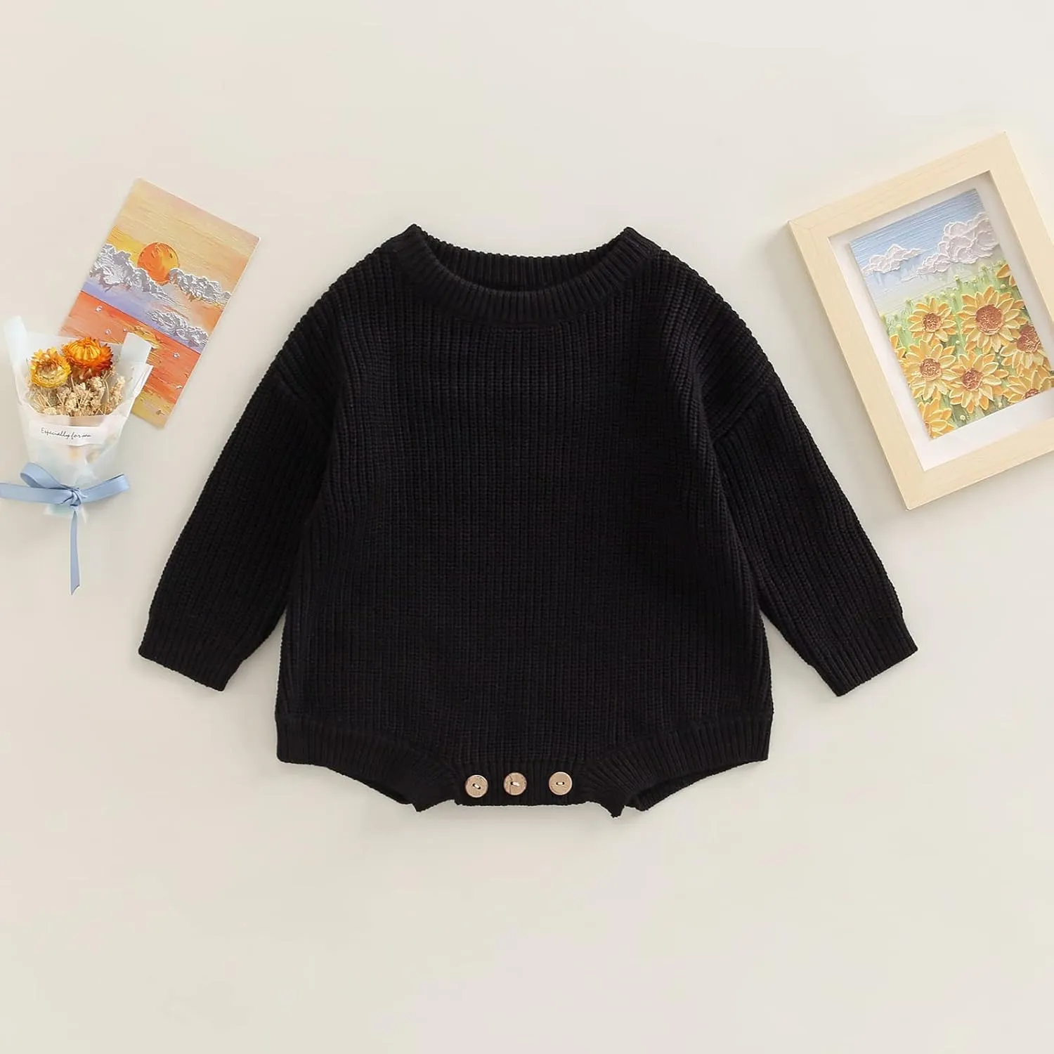 woshilaocai Baby Boy Girl Sweater Oversized Long Sleeve Romper Warm Crewneck Bodysuit Knitted Winter Clothes
