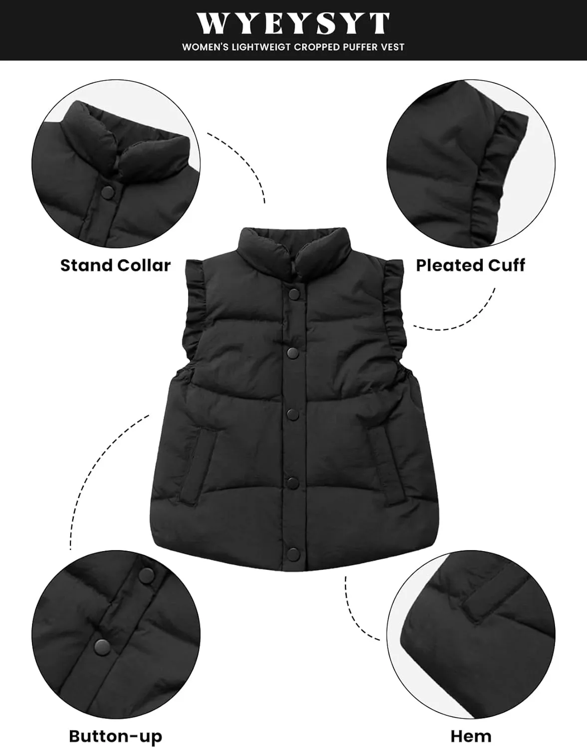 Wyeysyt Toddler Girls Ruffle Puffer Vest Button Sleeveless Padded Gilet Winter Cute Jackets Outwear 4-7 Years