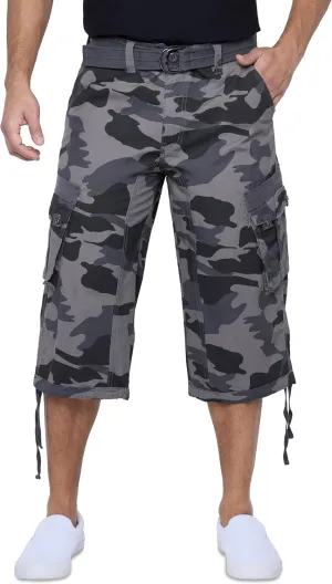X RAY Men's Belted Long Cargo Shorts for Men, Below Knee Length Mens Cargo Shorts, 3/4 Pants (Big and Tall Shorts for Men)