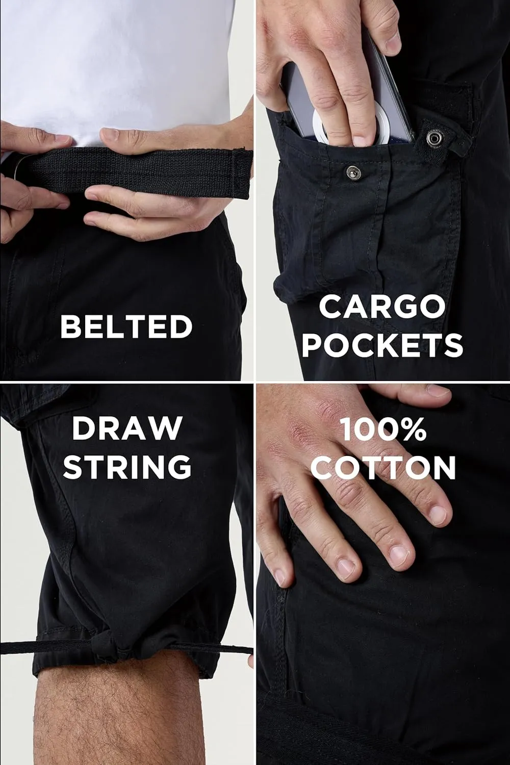 X RAY Men's Belted Long Cargo Shorts for Men, Below Knee Length Mens Cargo Shorts, 3/4 Pants (Big and Tall Shorts for Men)