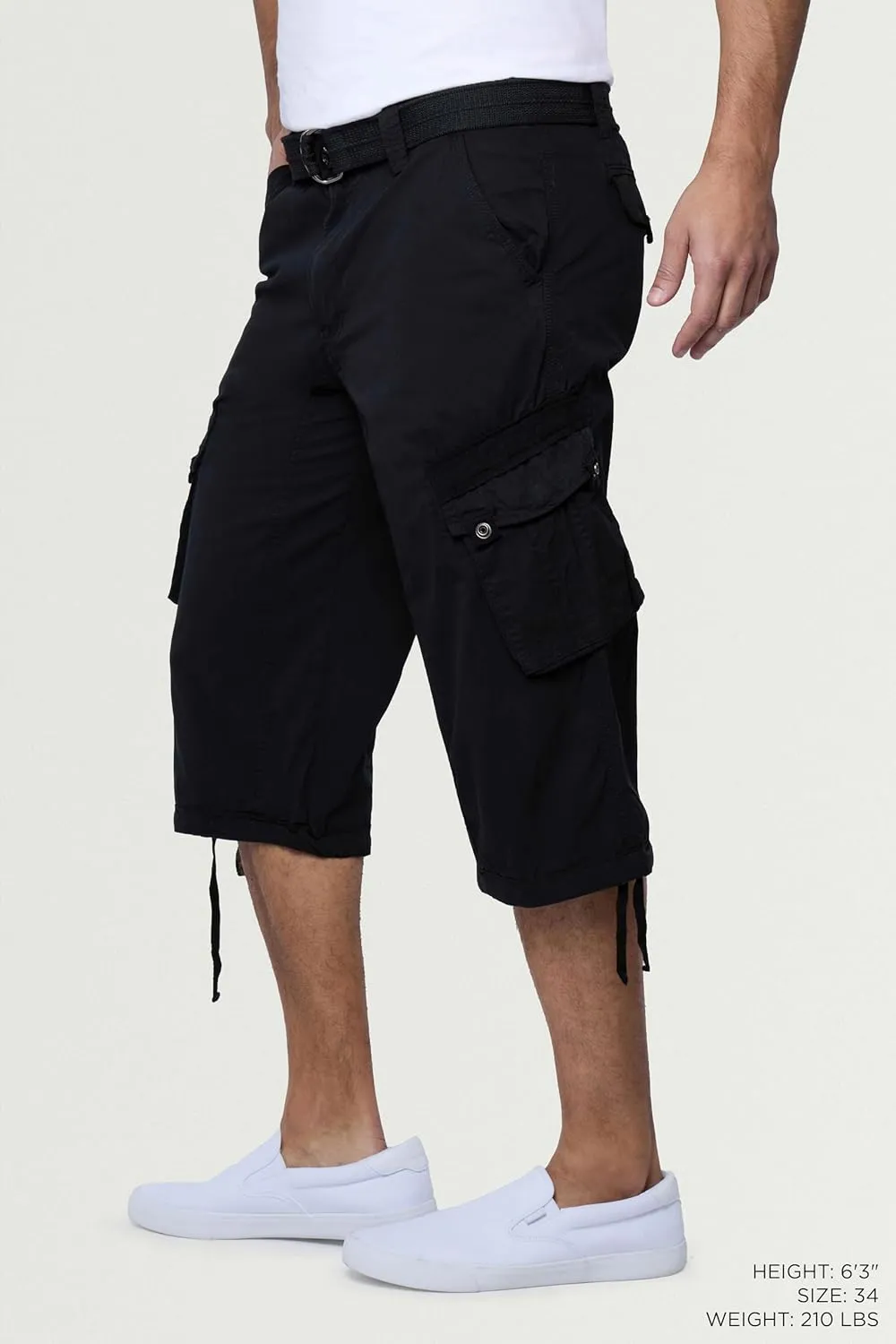 X RAY Men's Belted Long Cargo Shorts for Men, Below Knee Length Mens Cargo Shorts, 3/4 Pants (Big and Tall Shorts for Men)