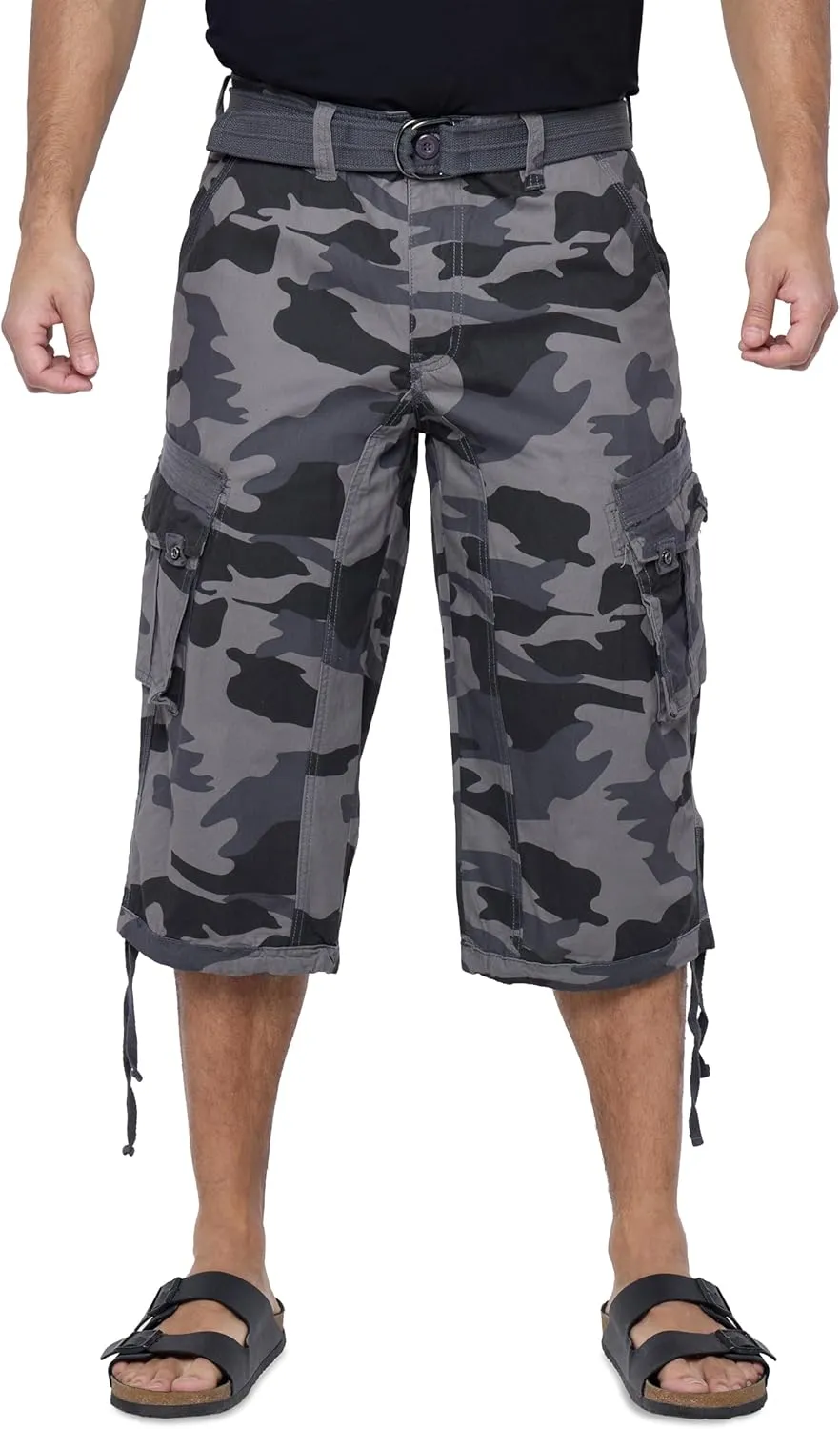 X RAY Men's Belted Long Cargo Shorts for Men, Below Knee Length Mens Cargo Shorts, 3/4 Pants (Big and Tall Shorts for Men)