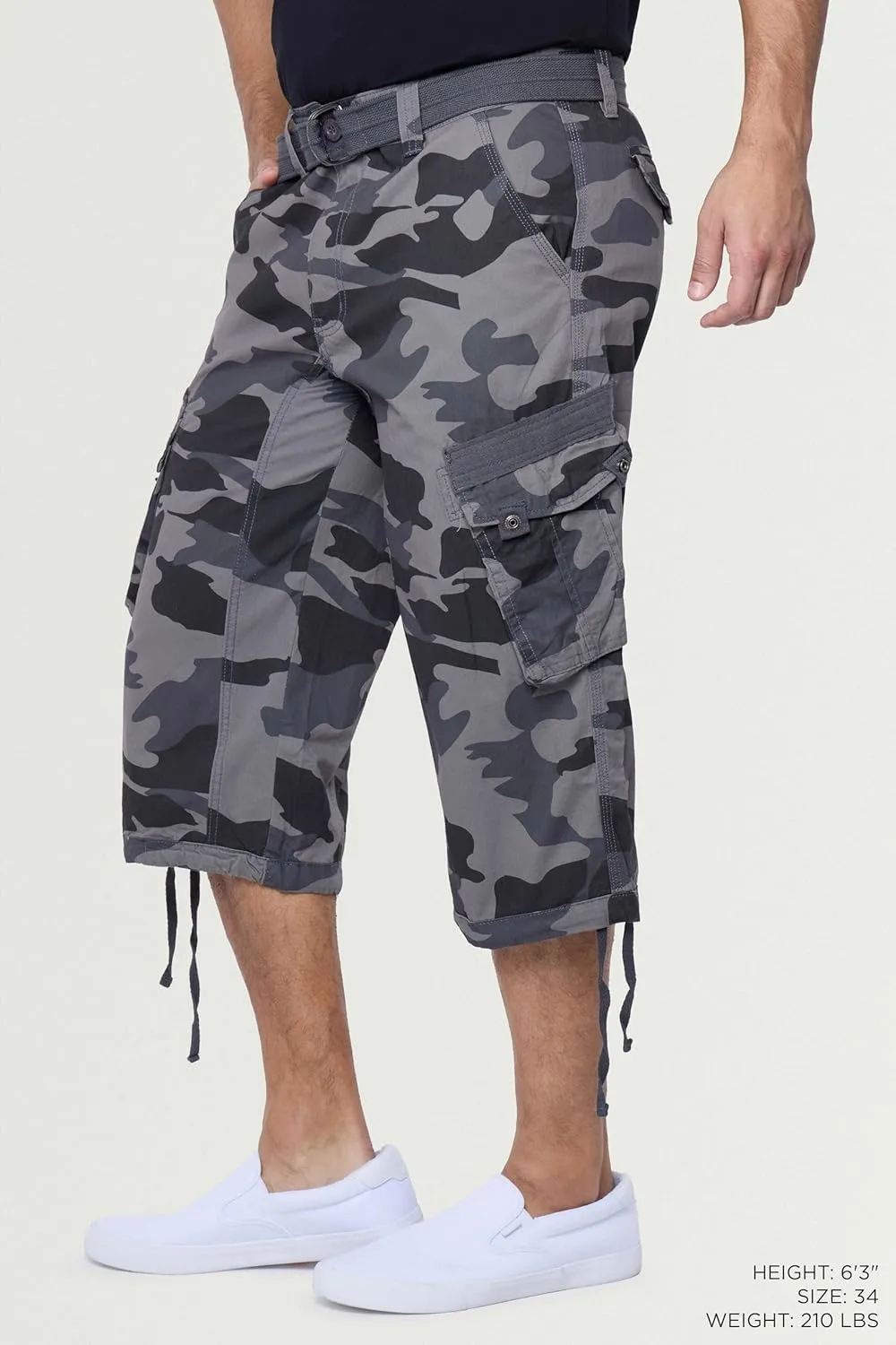 X RAY Men's Belted Long Cargo Shorts for Men, Below Knee Length Mens Cargo Shorts, 3/4 Pants (Big and Tall Shorts for Men)