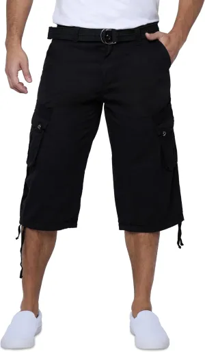 X RAY Men's Belted Long Cargo Shorts for Men, Below Knee Length Mens Cargo Shorts, 3/4 Pants (Big and Tall Shorts for Men)