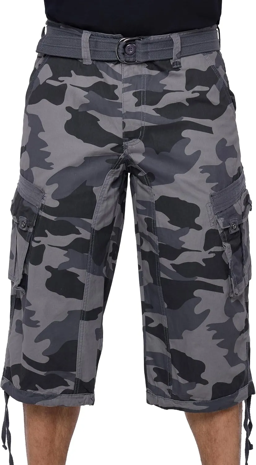 X RAY Men's Belted Long Cargo Shorts for Men, Below Knee Length Mens Cargo Shorts, 3/4 Pants (Big and Tall Shorts for Men)