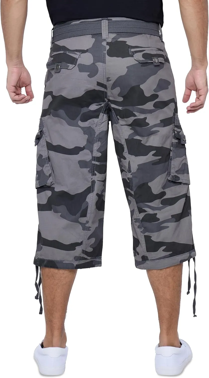 X RAY Men's Belted Long Cargo Shorts for Men, Below Knee Length Mens Cargo Shorts, 3/4 Pants (Big and Tall Shorts for Men)