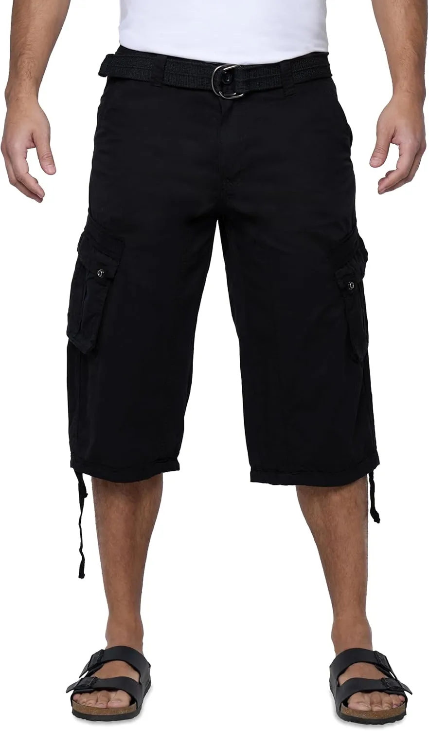 X RAY Men's Belted Long Cargo Shorts for Men, Below Knee Length Mens Cargo Shorts, 3/4 Pants (Big and Tall Shorts for Men)