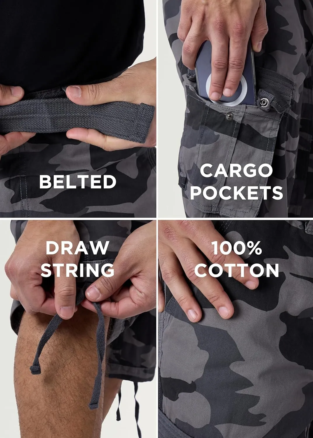 X RAY Men's Belted Long Cargo Shorts for Men, Below Knee Length Mens Cargo Shorts, 3/4 Pants (Big and Tall Shorts for Men)