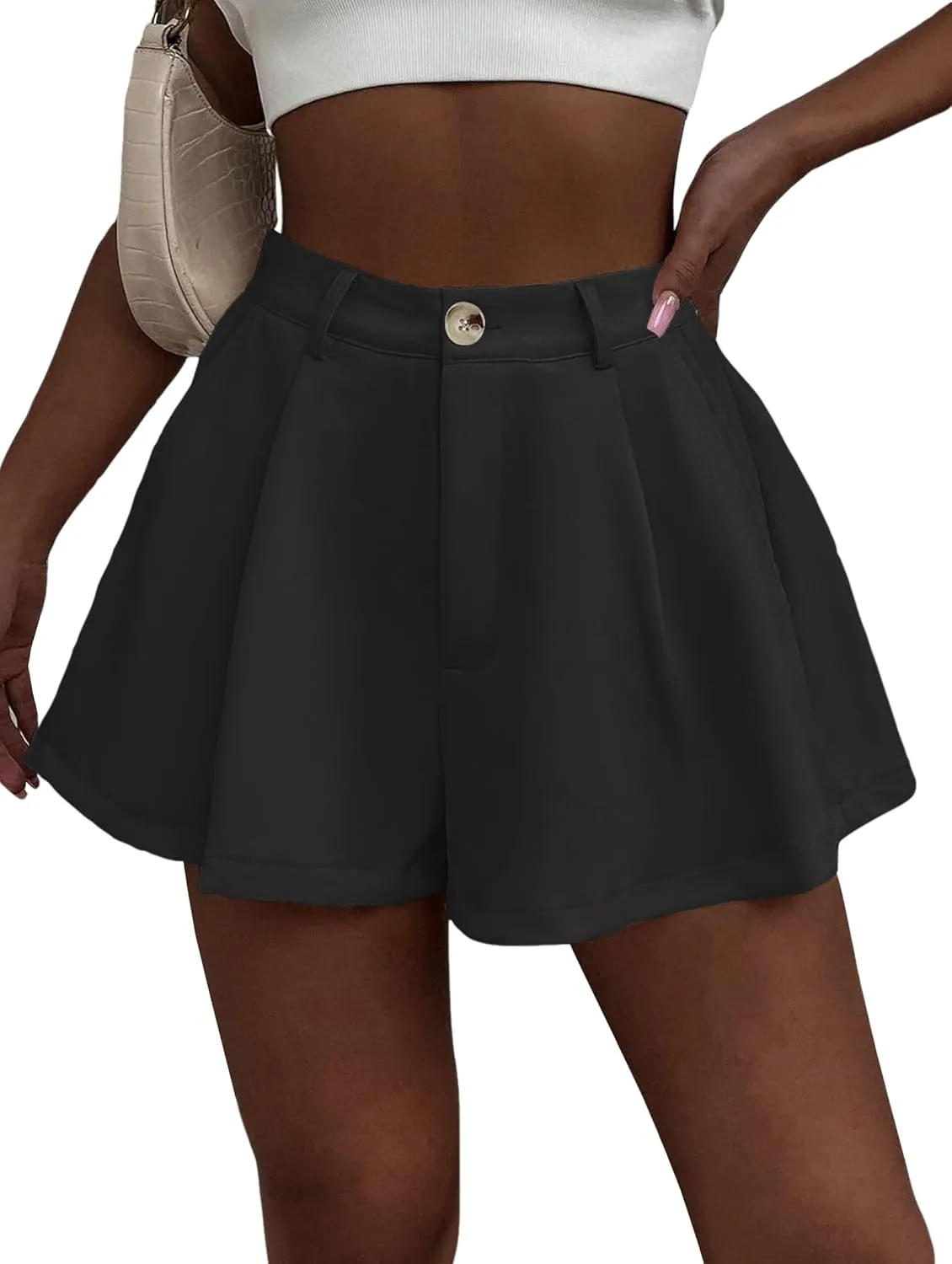 XinYangNi Women's Casual Elastic High Waisted Wide Leg Flowy Shorts Pleated Dressy Summer Shorts