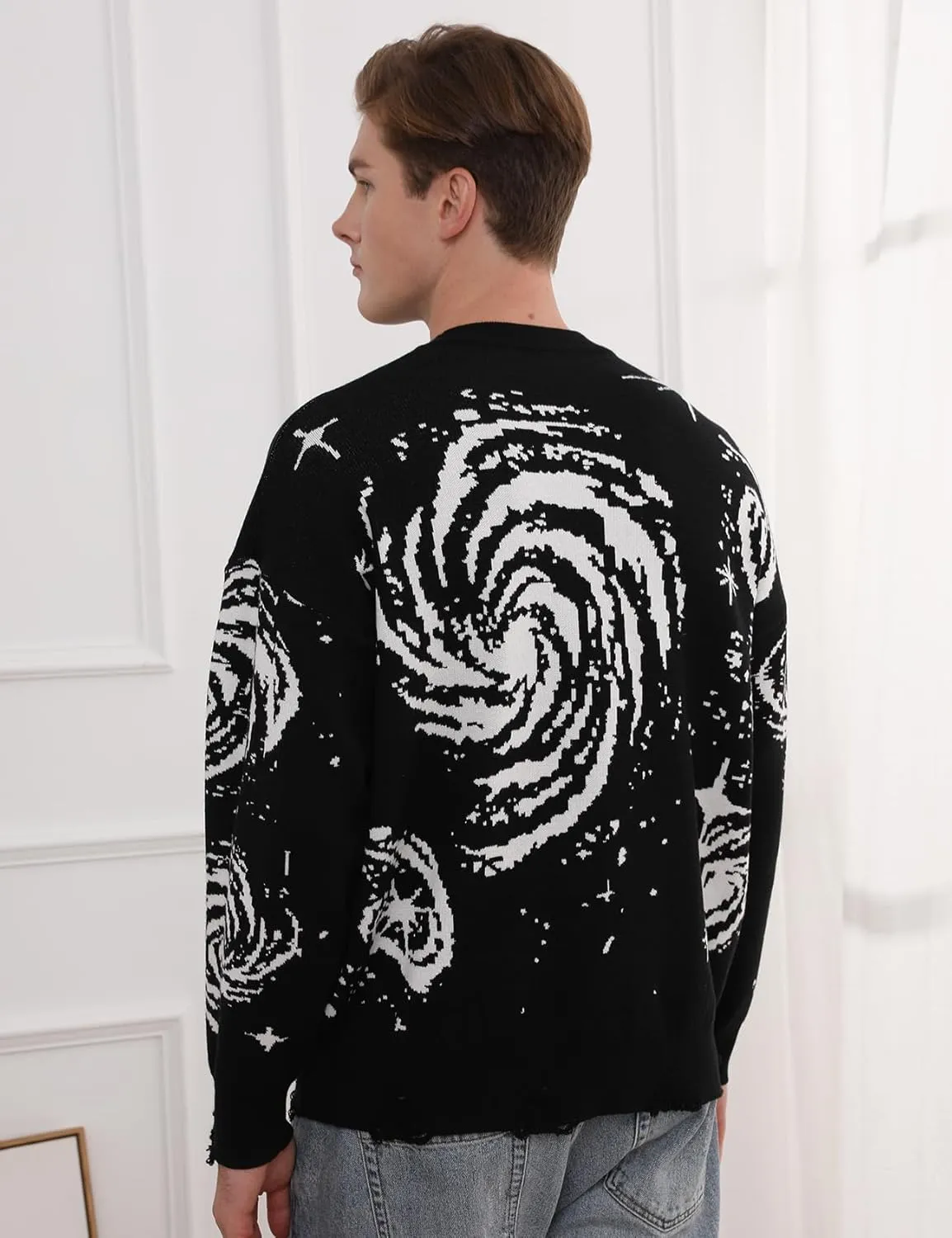 Yimoon Mens Oversized Graphic Sweater Unisex Long Sleeve Cable Knit Aesthetic Pullover Y2K Vintage Jumper Tops
