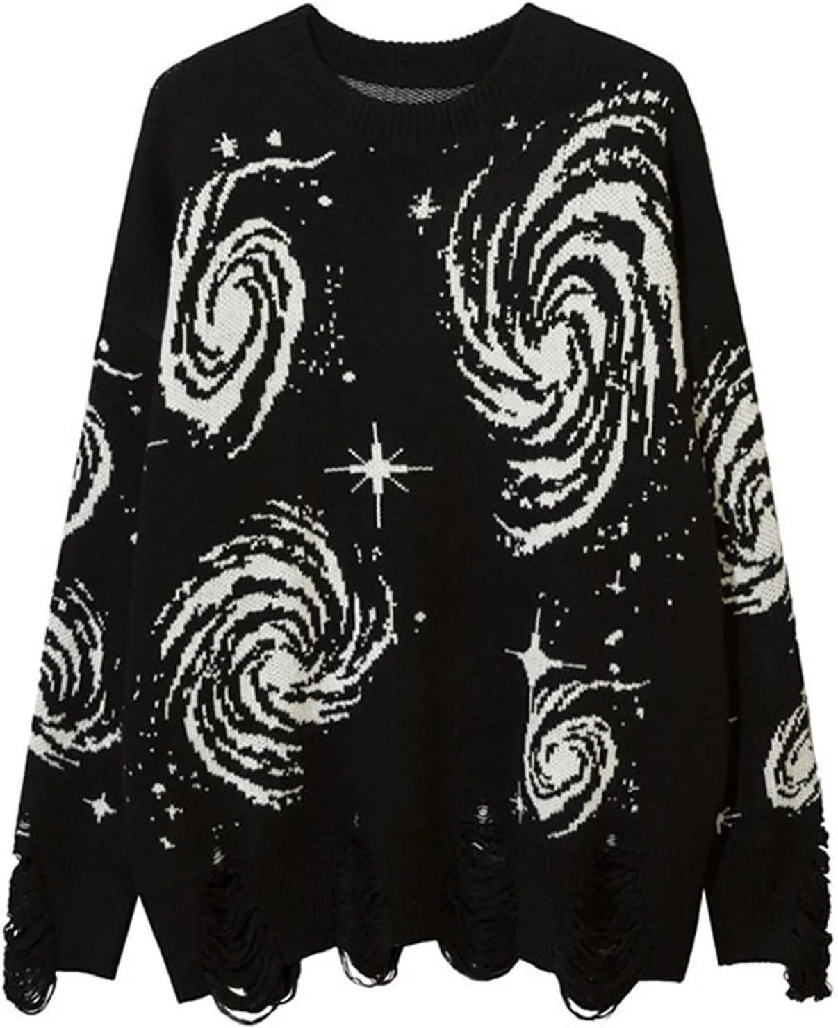 Yimoon Mens Oversized Graphic Sweater Unisex Long Sleeve Cable Knit Aesthetic Pullover Y2K Vintage Jumper Tops