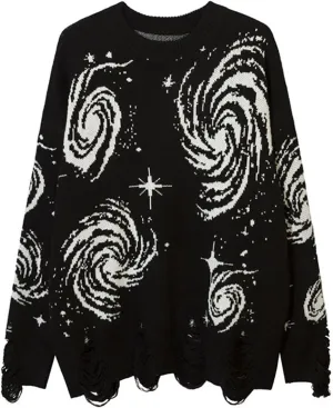 Yimoon Mens Oversized Graphic Sweater Unisex Long Sleeve Cable Knit Aesthetic Pullover Y2K Vintage Jumper Tops