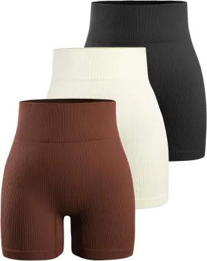 YNNTHY Women's 3 Piece Workout Shorts Yoga Seamless Ribbed High Waisted Spandex Booty Biker Shorts