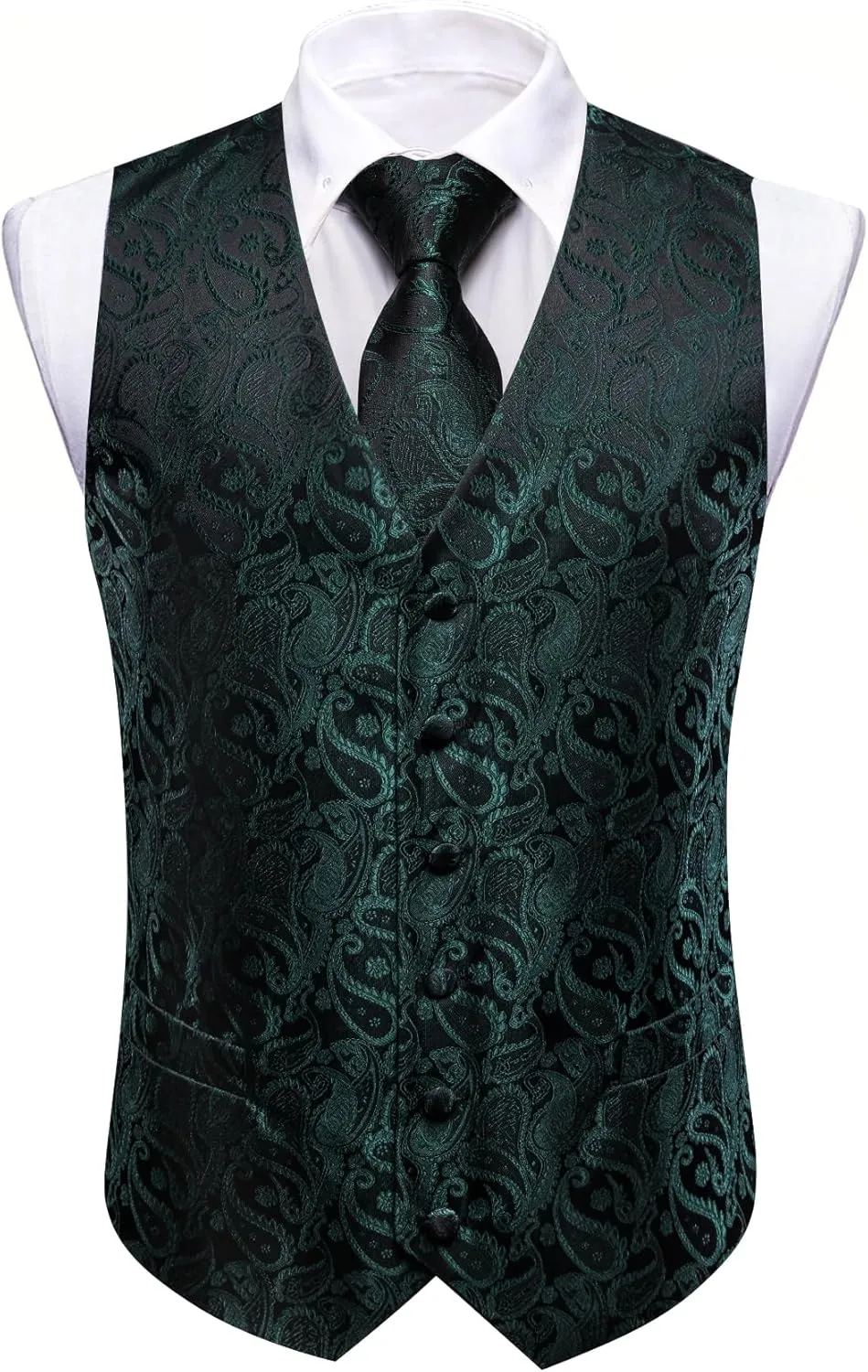 YOHOWA Mens Suit Vest Silk Tie Bowtie Set Paisley Jacquard Formal Waistcoat Clip Hanky Cufflinks Lapel Pin Wedding Party 8PCS