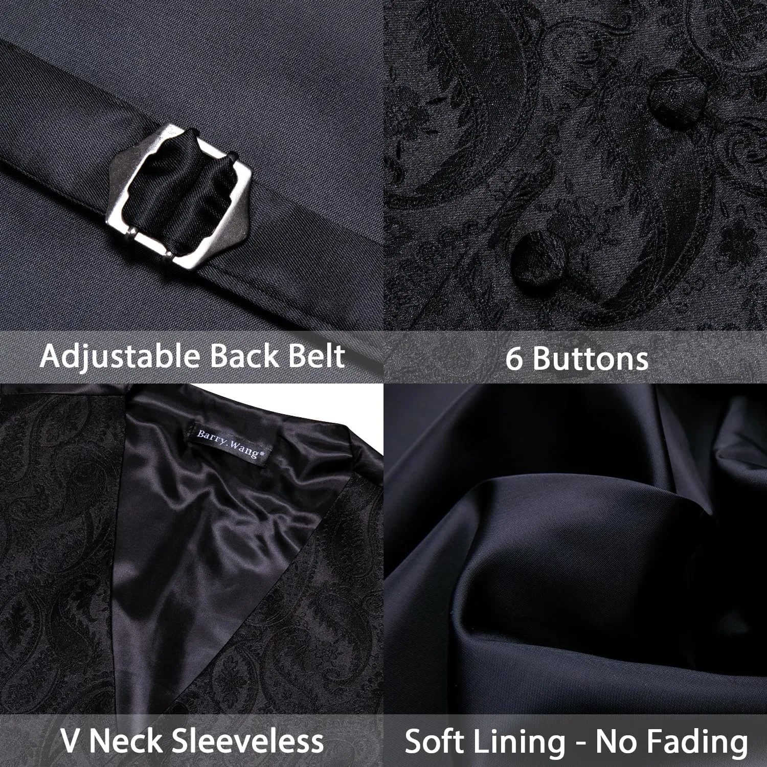 YOHOWA Mens Suit Vest Silk Tie Bowtie Set Paisley Jacquard Formal Waistcoat Clip Hanky Cufflinks Lapel Pin Wedding Party 8PCS