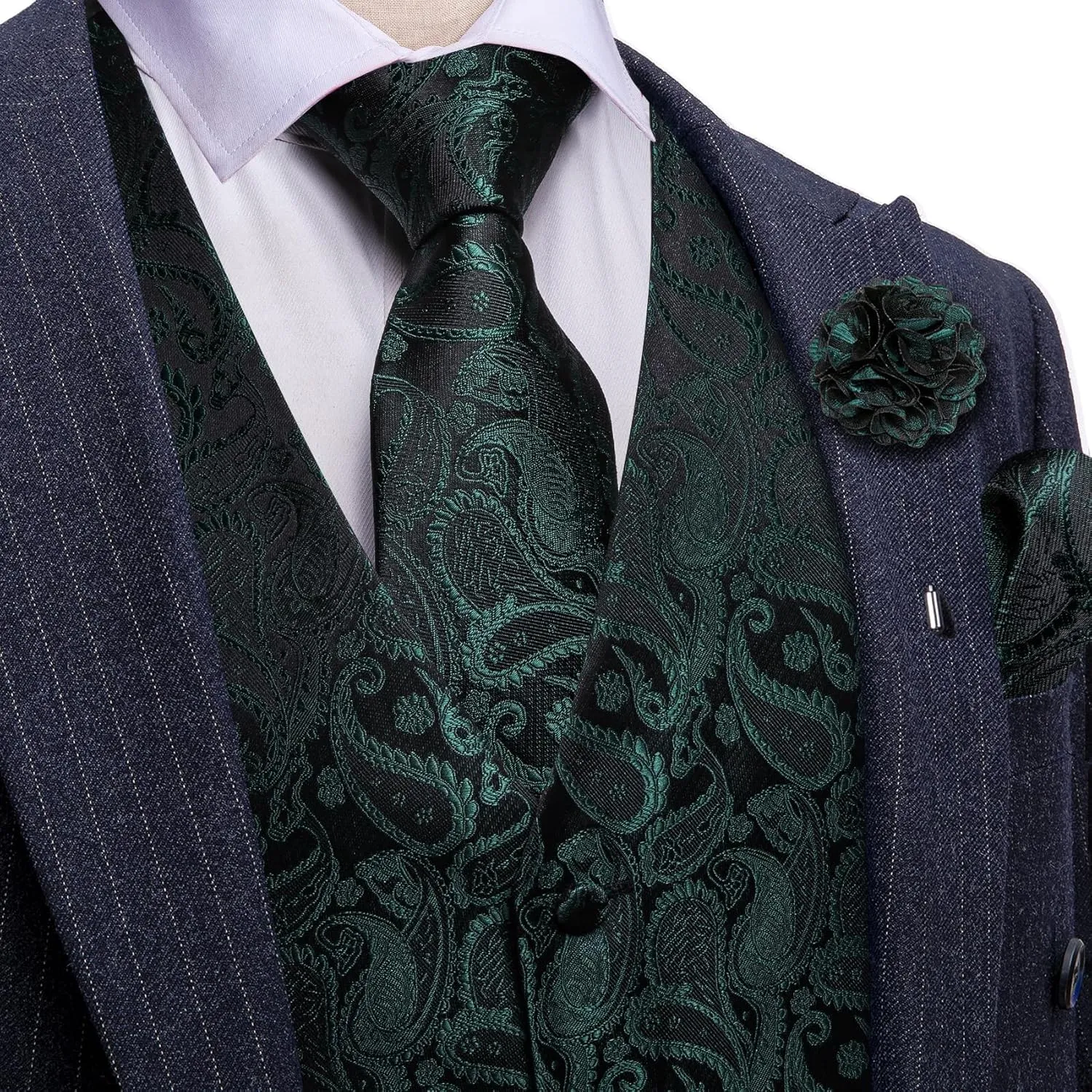 YOHOWA Mens Suit Vest Silk Tie Bowtie Set Paisley Jacquard Formal Waistcoat Clip Hanky Cufflinks Lapel Pin Wedding Party 8PCS