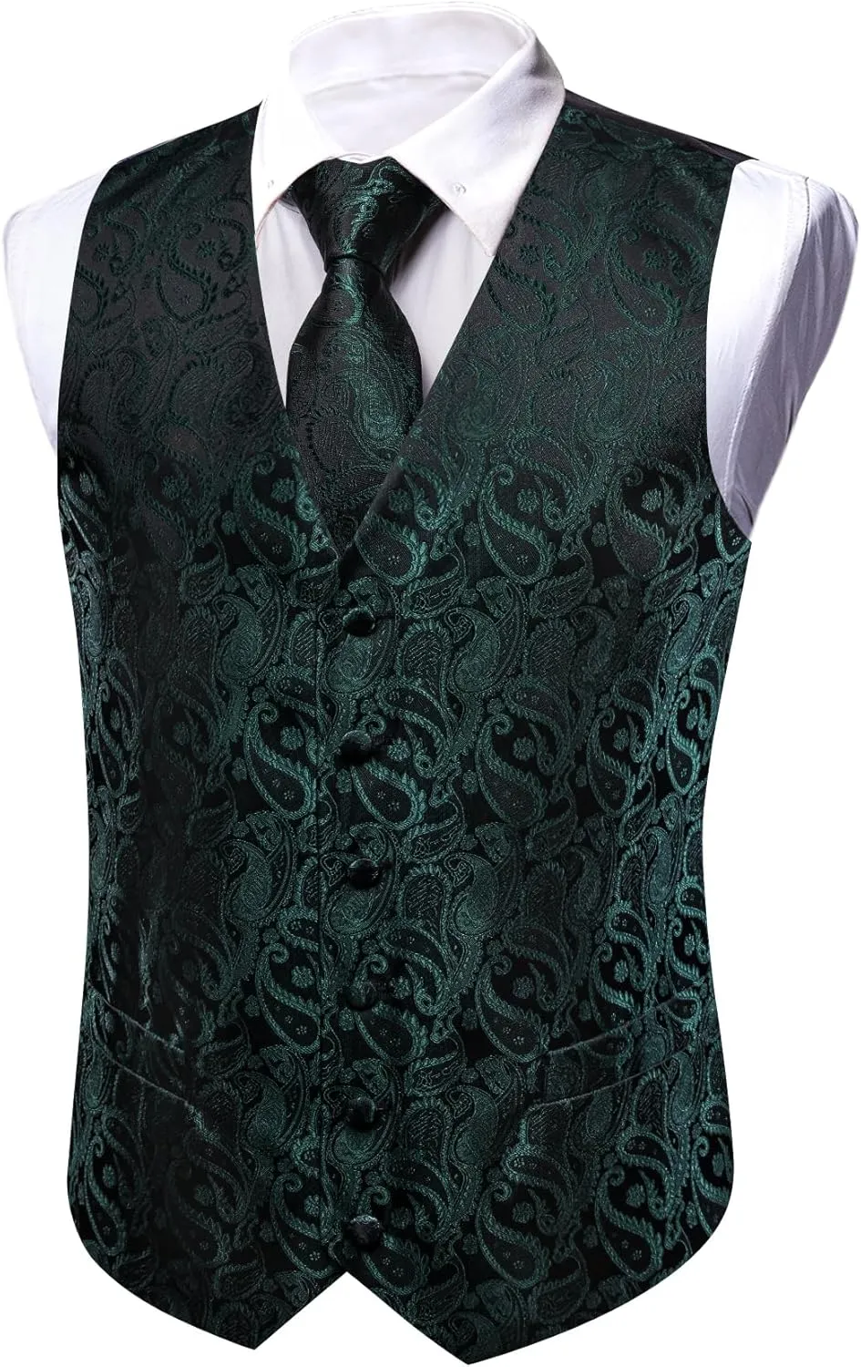 YOHOWA Mens Suit Vest Silk Tie Bowtie Set Paisley Jacquard Formal Waistcoat Clip Hanky Cufflinks Lapel Pin Wedding Party 8PCS