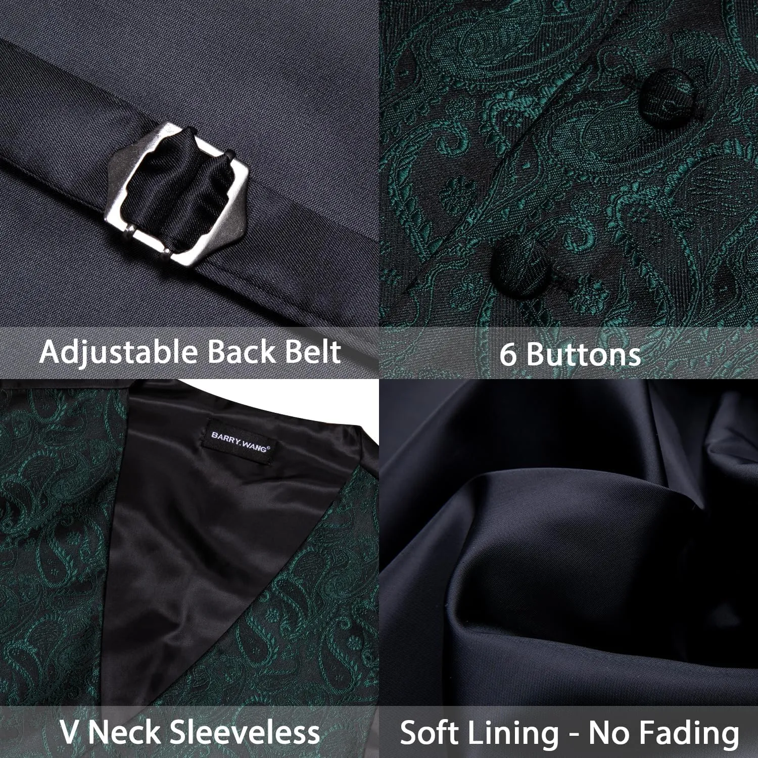 YOHOWA Mens Suit Vest Silk Tie Bowtie Set Paisley Jacquard Formal Waistcoat Clip Hanky Cufflinks Lapel Pin Wedding Party 8PCS