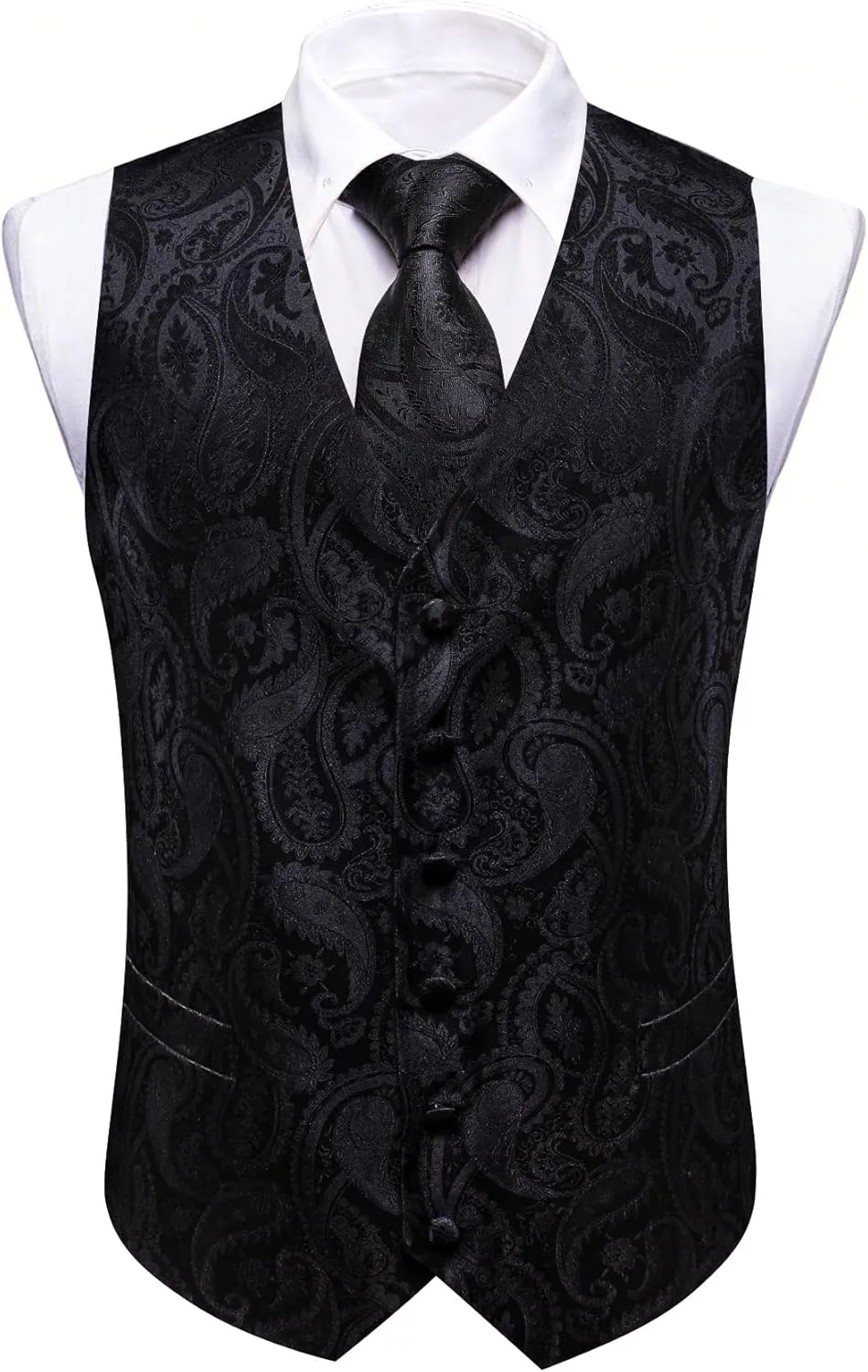 YOHOWA Mens Suit Vest Silk Tie Bowtie Set Paisley Jacquard Formal Waistcoat Clip Hanky Cufflinks Lapel Pin Wedding Party 8PCS