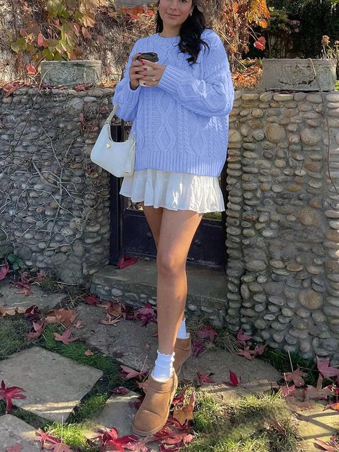 ZAFUL Cable Knit Sweaters for Women Crewneck Casual Knit Pullover Sweater Long Sleeves Jumper Tops