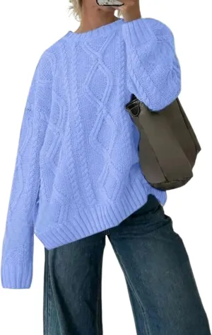 ZAFUL Cable Knit Sweaters for Women Crewneck Casual Knit Pullover Sweater Long Sleeves Jumper Tops
