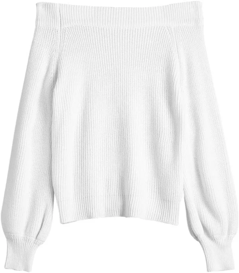 ZAFUL Women Off Shoulder Sweater Long Sleeve Knit Sweater Loose Pullover Jumper Tops