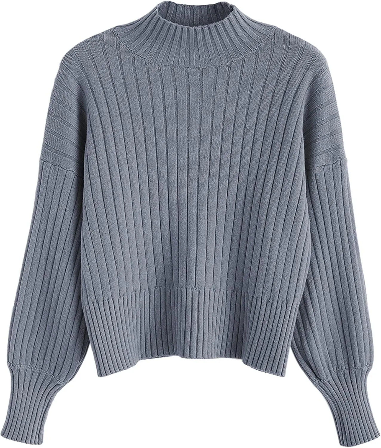 ZAFUL Women's Mock Neck Sweater Long Sleeve Ribbed Knit Basic Cropped Pullover Sweater