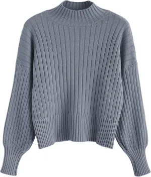 ZAFUL Women's Mock Neck Sweater Long Sleeve Ribbed Knit Basic Cropped Pullover Sweater