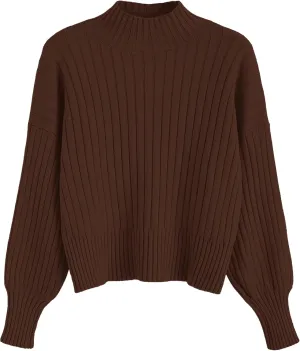 ZAFUL Women's Mock Neck Sweater Long Sleeve Ribbed Knit Basic Cropped Pullover Sweater