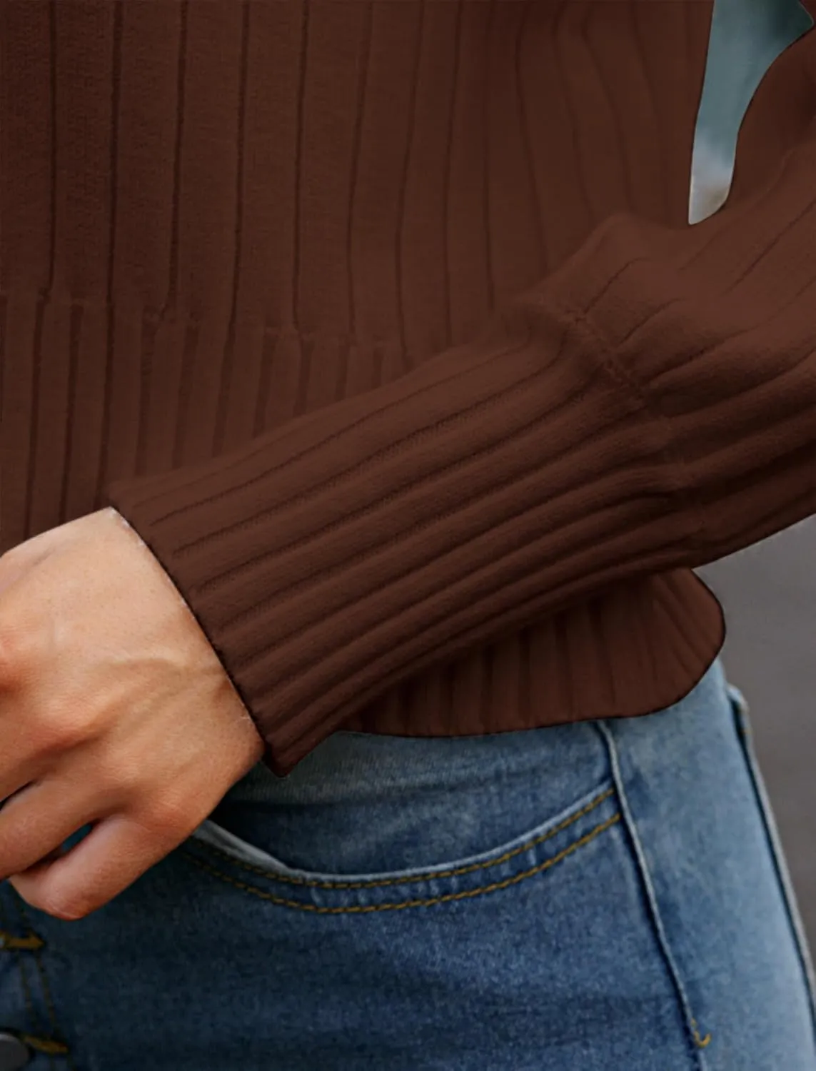 ZAFUL Women's Mock Neck Sweater Long Sleeve Ribbed Knit Basic Cropped Pullover Sweater