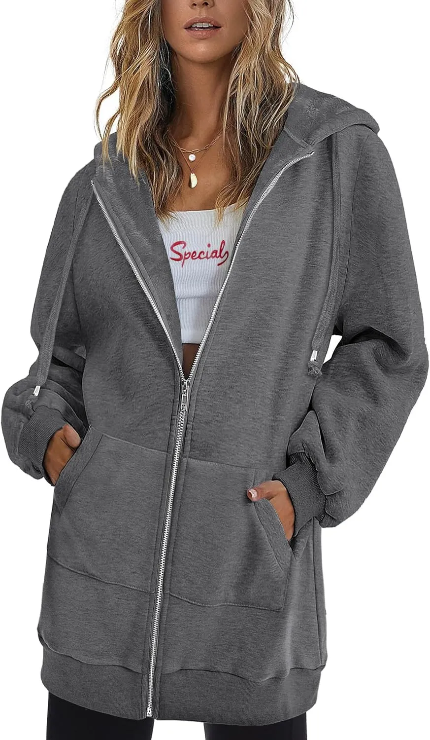 Zeagoo Womens Zip Up Hoodies Long Sleeve Fall Lightweight Hooded Sweatshirt Oversized Fleece Jacket With Pockets
