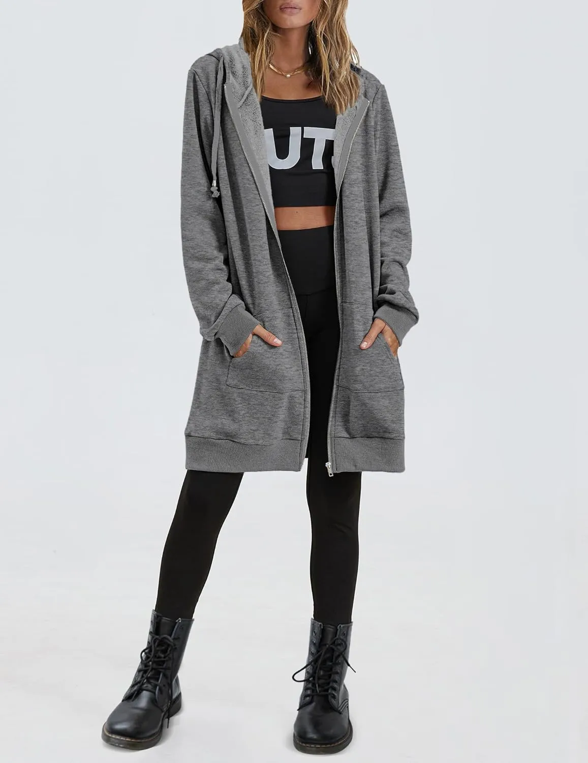 Zeagoo Womens Zip Up Hoodies Long Sleeve Fall Lightweight Hooded Sweatshirt Oversized Fleece Jacket With Pockets