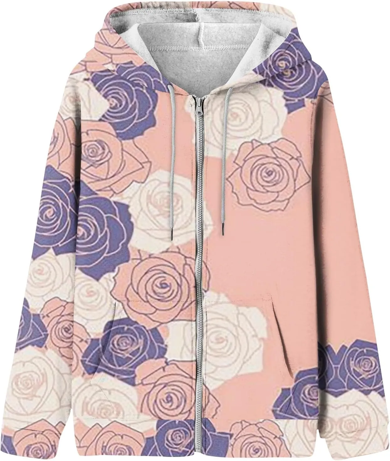 Zip Up Hoodie Long Sleeve Hooded Coat Graphic Jacket with Pockets Trendy Sweatshirts Loose Fit Hoodies